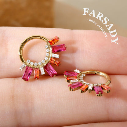 Sunset Flare - F136 Titanium Hinged Clicker Hoop / Fits 16G Septum Ring Helix Conch Cartilage Earring
