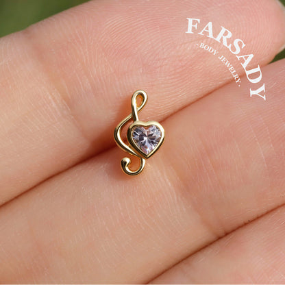 Loving Clef - 925 Silver Threadless Stud / Fits Cartilage Helix Tragus Lobe Nostril Piercing