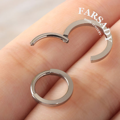 Rect Edge - ASTM F136 Titanium Hinged Clicker Hoop / Fits 16G Septum Ring Helix Conch Cartilage Earring / Elegant Minimal Piercing, Hypoallergenic Jewelry for Sensitive Skin