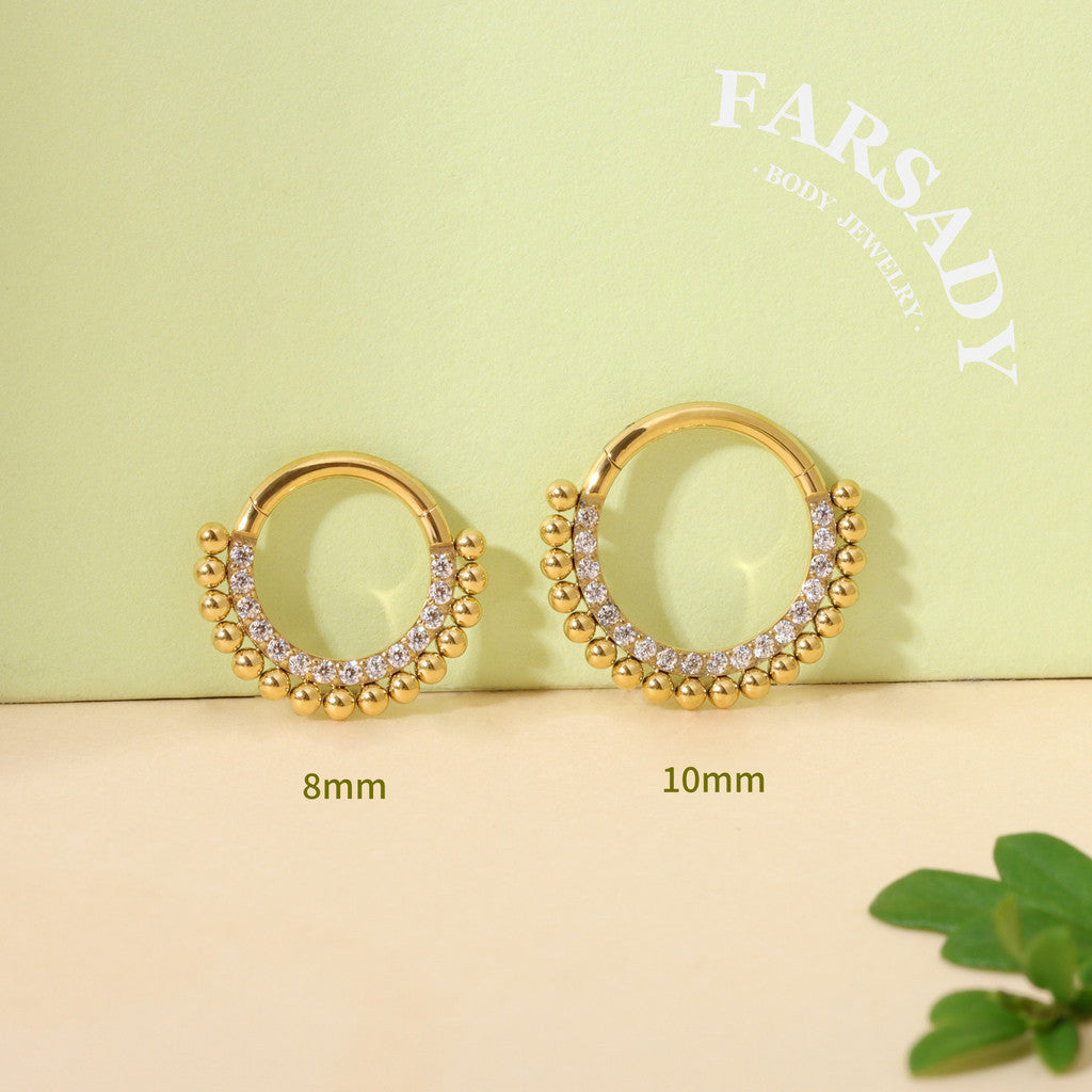 16G Titanium Tiny Beads Daith Earring & Septum | Hinged Clicker with 5A Cubic Zirconia | Piercing Jewelry for Helix, Conch, Daith, Rook, Tragus | Sparkling Daily Wear with Gift Box