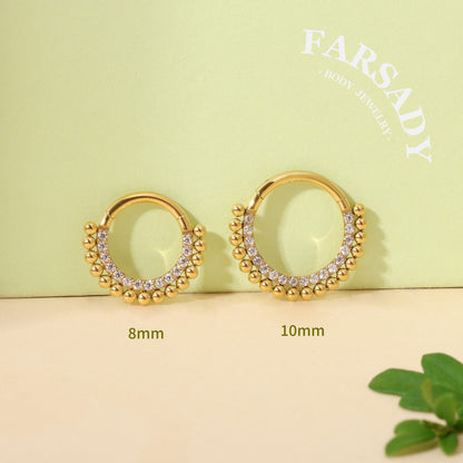 16G Titanium Tiny Beads Daith Earring & Septum | Hinged Clicker with 5A Cubic Zirconia | Piercing Jewelry for Helix, Conch, Daith, Rook, Tragus | Sparkling Daily Wear with Gift Box