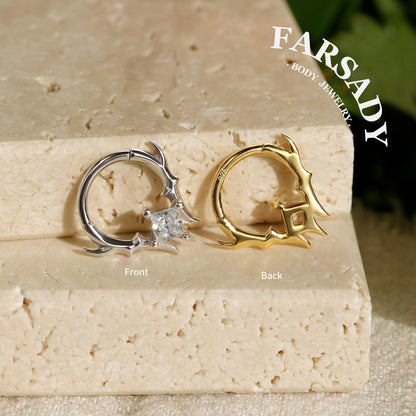 925 Sterling Silver Thorn Septum Clicker, 16G Princess Cut CZ Septum Ring, Gothic Daith Earring, Punk Nose Hoop, Silver & Gold Jewelry