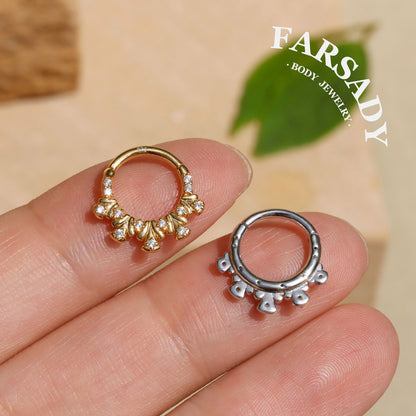 Peacock Tail Daith Hoop Earring: Sterling Silver Plated 18k solid gold, Hinged Septum Hoop Piercing Jewelry, Helix Tragus Cartilage Hoop