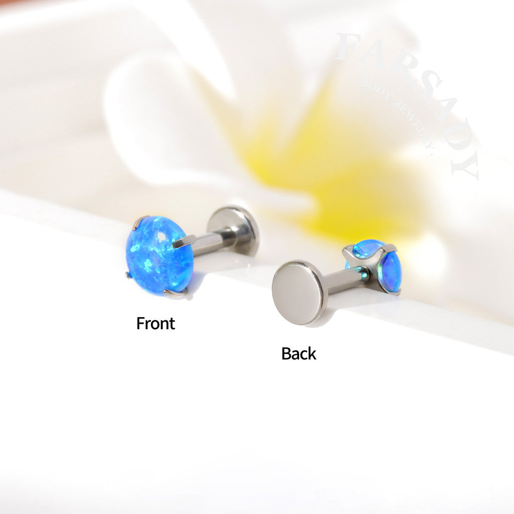 16G/18G/20G Titanium Threadless Blue Opal Stud Earring, Helix Earring Conch Stud Tragus Piercing Jewelry, 5mm/6mm/8mm/10mm Push-in Flat Back