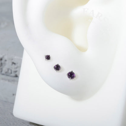 Amethyst Gradus - F136 Titanium Natural Amethyst Replacement Tops / Fits Threadless Ear Studs / Multi Size Tops for Helix Tragus Cartilage Piercing DIY Jewelry Parts