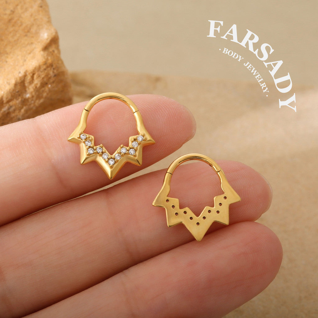 Lightning Vein - 316L Hinged Clicker Hoop / Fits 16G Septum Ring Helix Conch Cartilage Earring