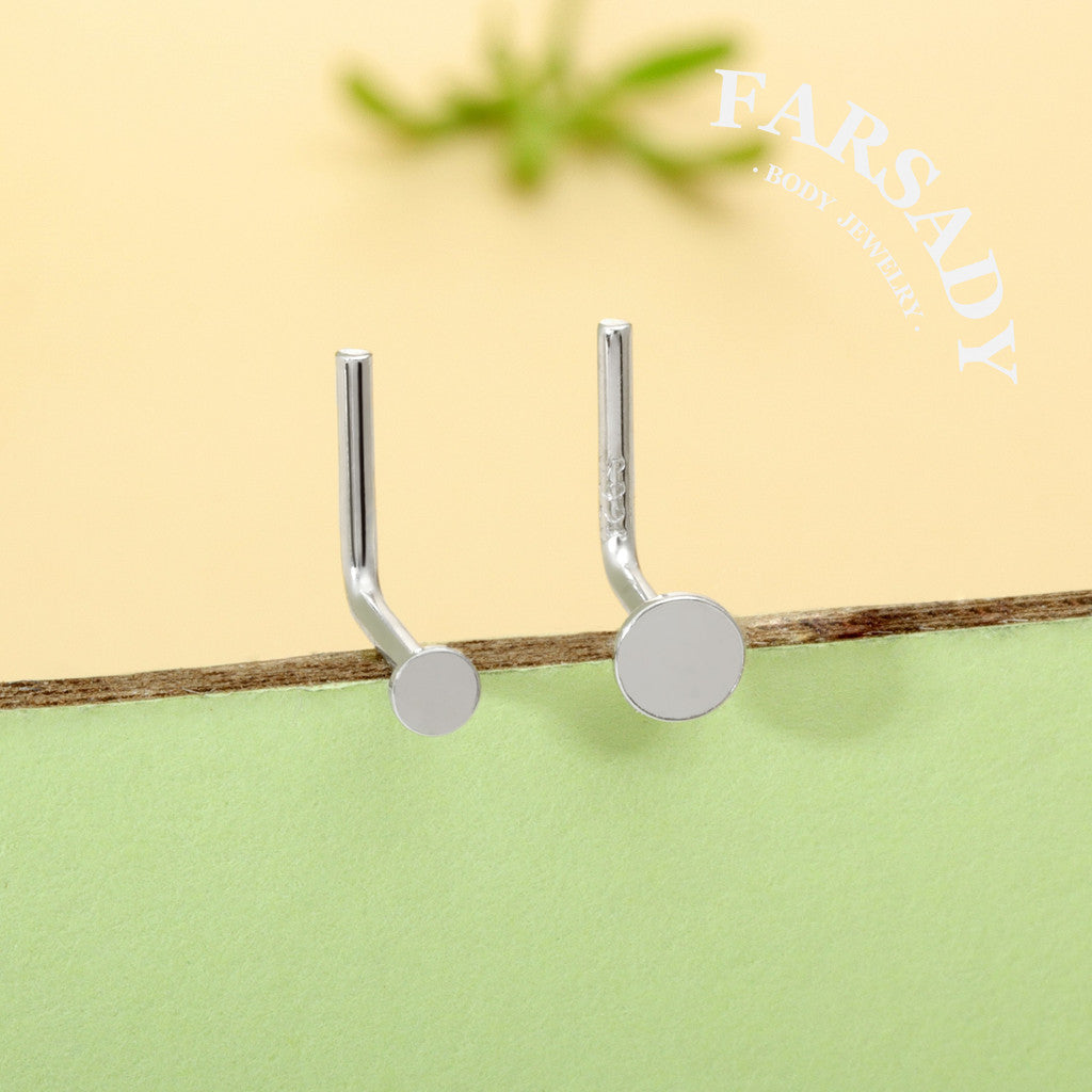Plain Silver Disc - 925 Silver L-Shape Stud / Fit 20G Nose Ring