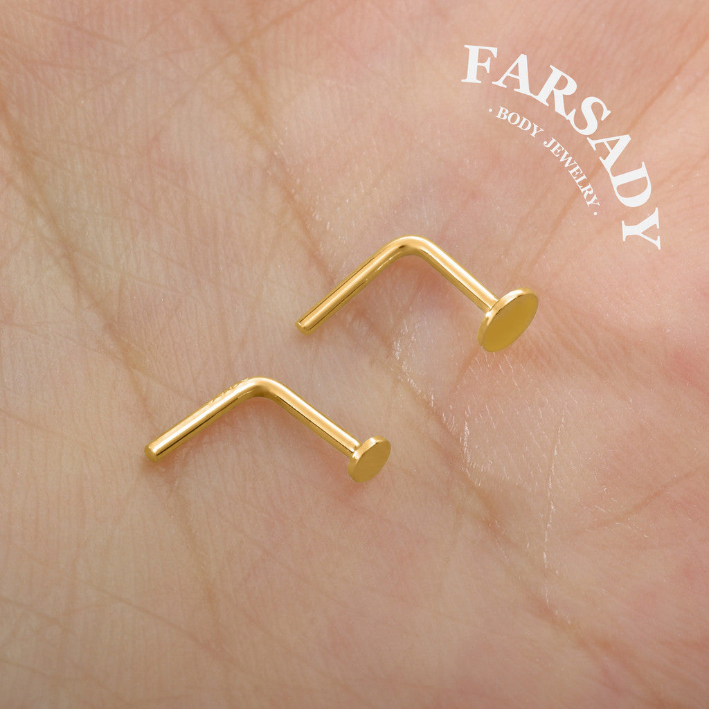 Plain Silver Disc - 925 Silver L-Shape Stud / Fit 20G Nose Ring
