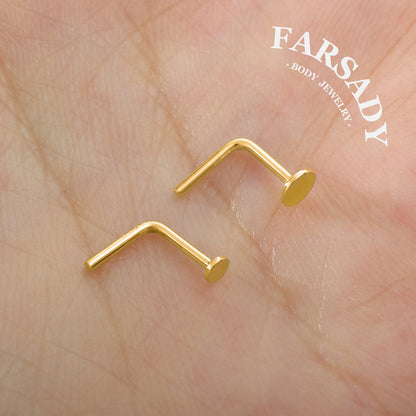 Plain Silver Disc - 925 Silver L-Shape Stud / Fit 20G Nose Ring