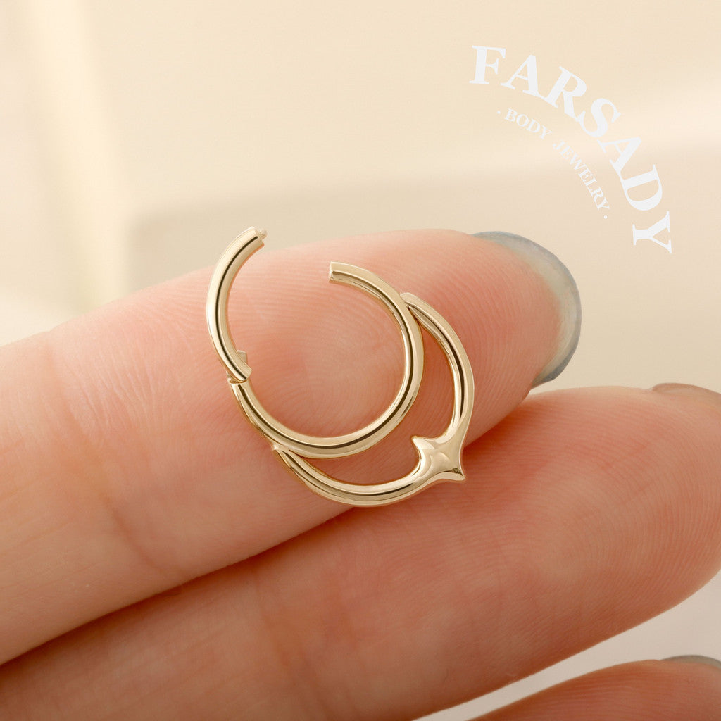 Lunar Spike - Solid 14K Gold Hinged Clicker Hoop / Fits 16G Septum Ring Helix Conch Cartilage Earring
