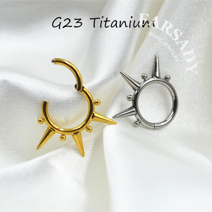 Spike Bead - F136 Titanium Hinged Clicker Hoop / Fits 16G Septum Ring Helix Conch Cartilage Earring