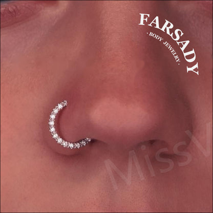 Circle Gleam - CZ Hinged Clicker Hoop / Fits 18G Nose Ring Helix Conch Cartilage Earring