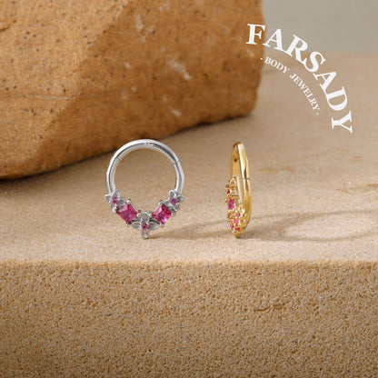 Fuchsia Arc - 925 Silver Hinged Clicker Hoop / Fits 16G Septum Ring Helix Conch Daith Earring
