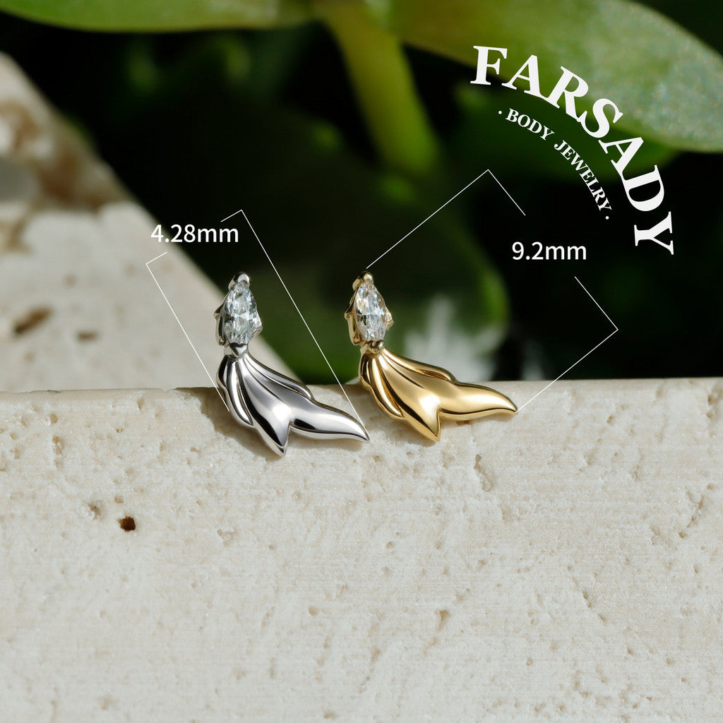 Silver Fin - 925 Silver Threadless Stud / Fits Cartilage Helix Tragus Lobe Nostril Piercing