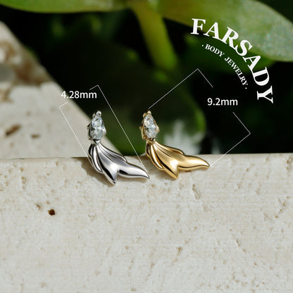 Silver Fin - 925 Silver Threadless Stud / Fits Cartilage Helix Tragus Lobe Nostril Piercing