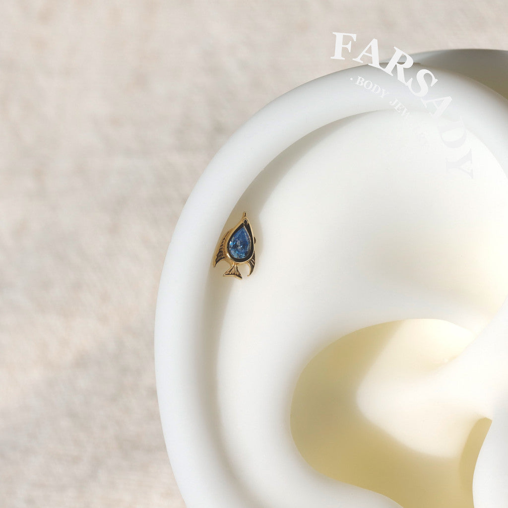 Azure Fish - 925 Silver Threadless Stud / Fits Cartilage Helix Tragus Lobe Nostril Piercing