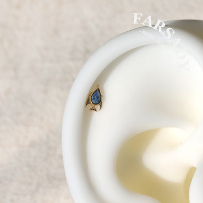 Azure Fish - 925 Silver Threadless Stud / Fits Cartilage Helix Tragus Lobe Nostril Piercing