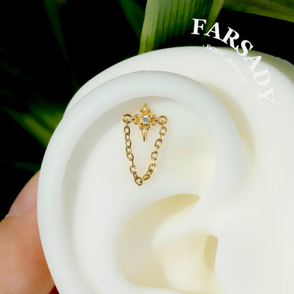 Chain Spire - 925 Silver Threadless Stud / Fits Cartilage Helix Tragus Lobe Nostril Piercing