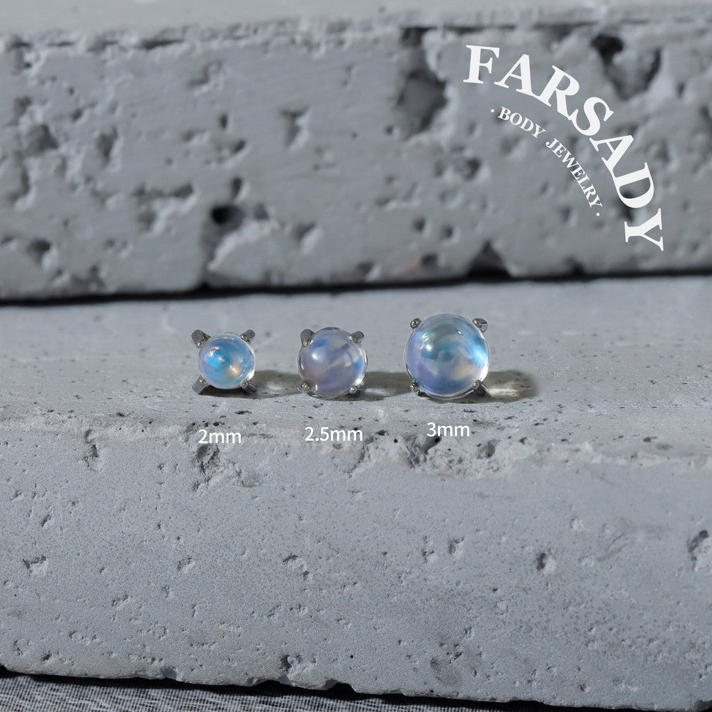 Lunar Nacre - F136 Titanium Natural Moonstone Replacement Tops / Fits Threadless Ear Studs