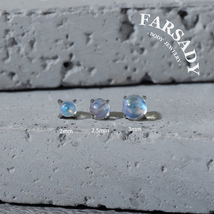 Lunar Nacre - F136 Titanium Natural Moonstone Replacement Tops / Fits Threadless Ear Studs