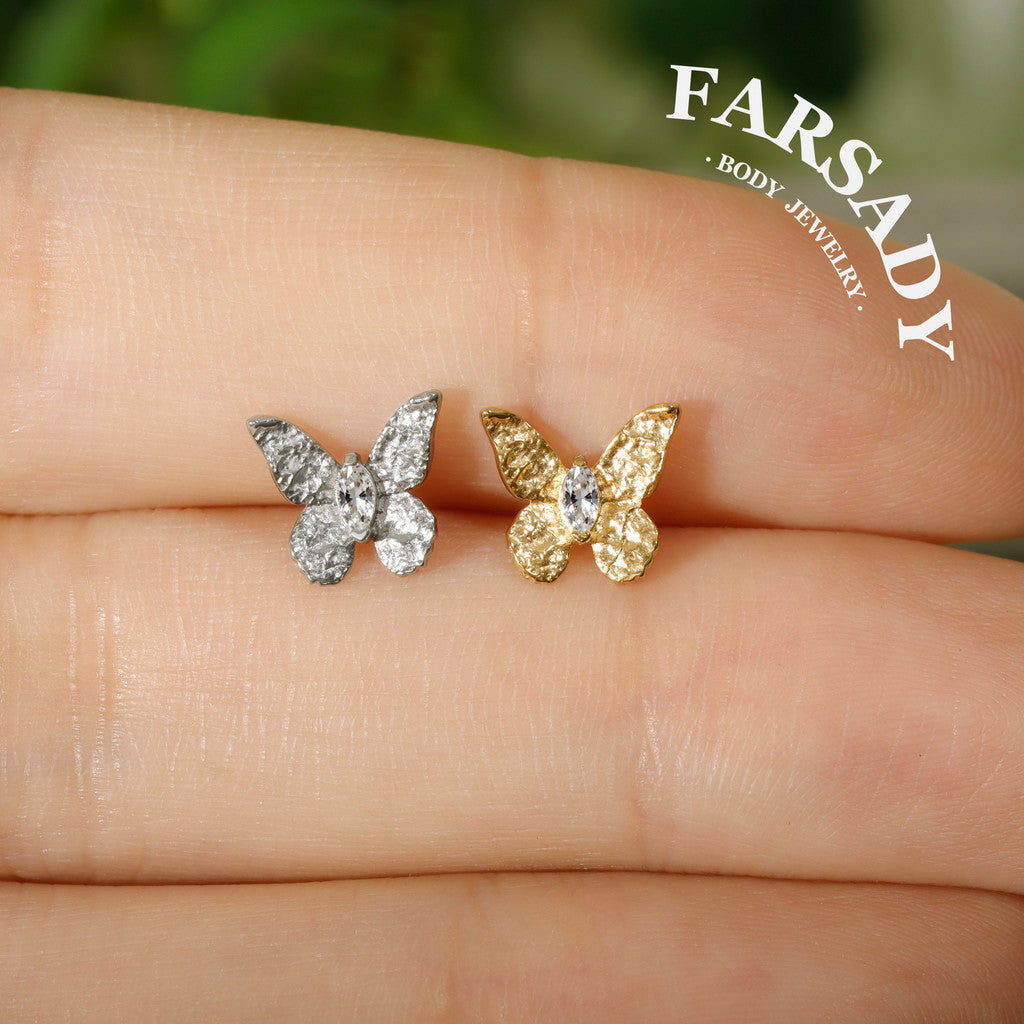 Frost Butterfly - F136 Titanium Internally Threaded Stud / Fits Cartilage Helix Tragus Lobe Nostril Piercing