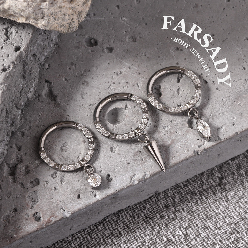 Dangle Crest - ASTM F136 Titanium Hinged Clicker Hoop / Fits 16G Septum Ring Helix Conch Cartilage Earring