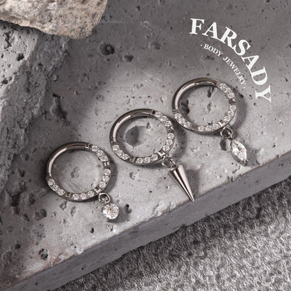Dangle Crest - ASTM F136 Titanium Hinged Clicker Hoop / Fits 16G Septum Ring Helix Conch Cartilage Earring