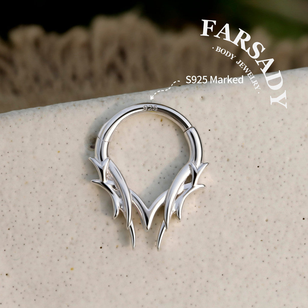 16G Sterling Silver Thron Septum Ring in Sterling Silver, Own Design Daith Hoop Earring, Minimalist Hinged Septum Jewelry, 1.2*8mm Helix Conch Lobe Tragus Ring