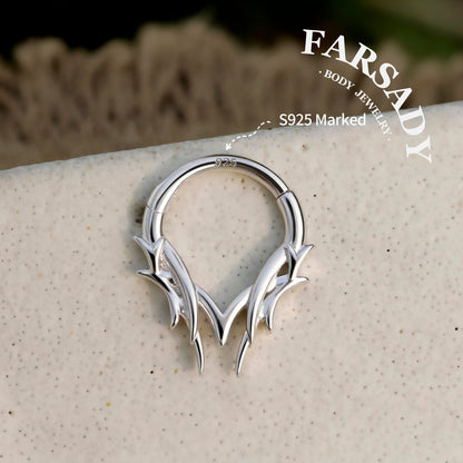 16G Sterling Silver Thron Septum Ring in Sterling Silver, Own Design Daith Hoop Earring, Minimalist Hinged Septum Jewelry, 1.2*8mm Helix Conch Lobe Tragus Ring