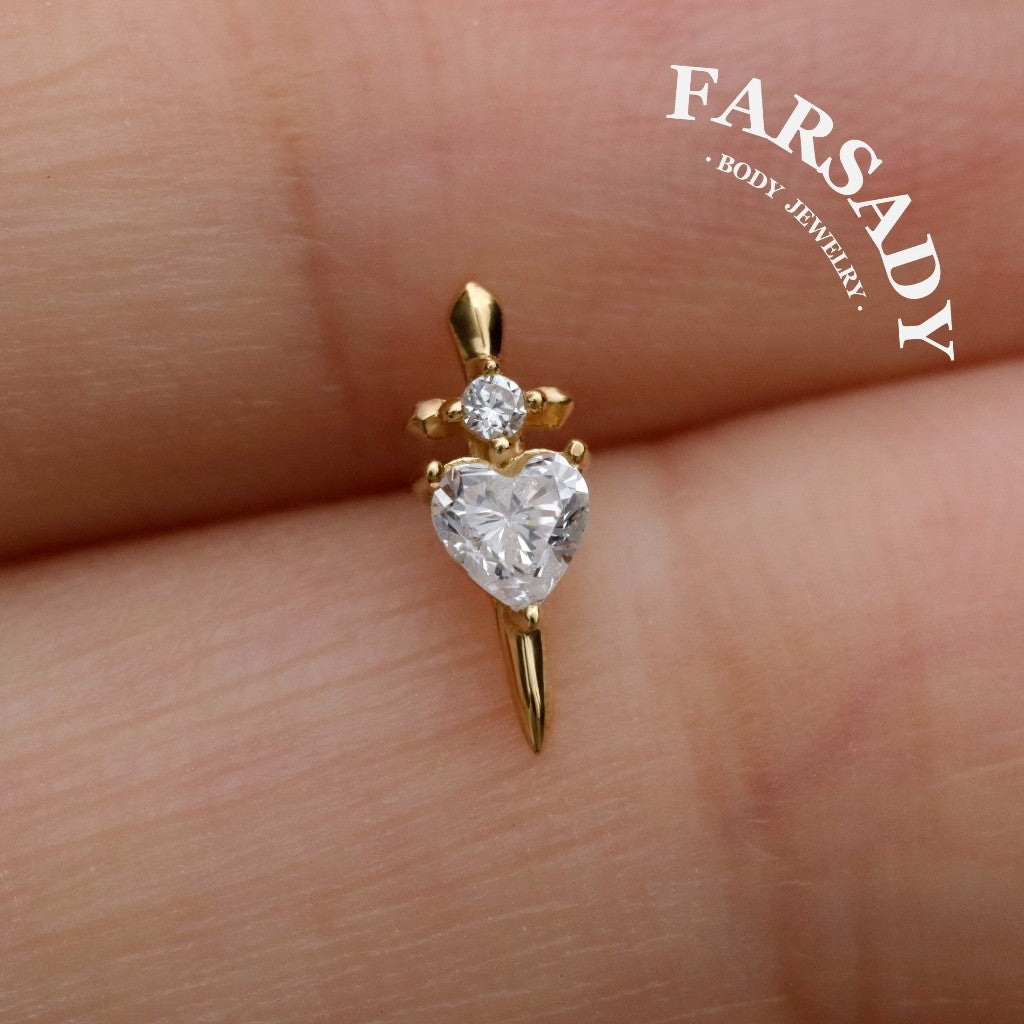 Valor Heart - Sterling Silver Push In Stud / Fits Cartilage Helix Tragus Lobe Earring  Nose Stud / Threadless Flat Back Piercing, Daily Wear Elegant Jewelry, Perfect for Gift