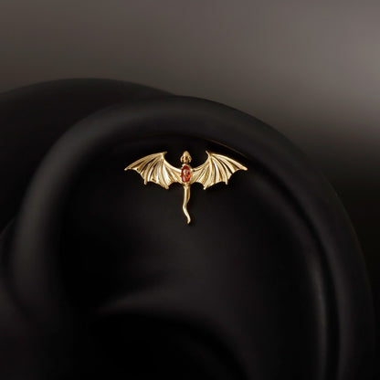 Flying Dragon Cartilage Threadless Stud, Helix Flat Back Earring,Orginal Design Nose Piercing Jewerlry, Sterling Silver Tragus Conch Push IN