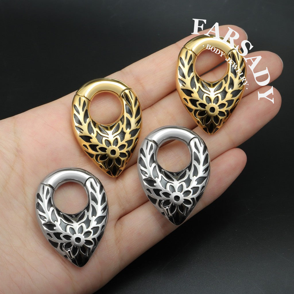 Pattern Tribal Ear Weights Hanger with Easy Closure/Teardrop Ear Gauge Earrings/Ear Stretched Jewelry/Weighted Hoops Sivler/Gauge Weight