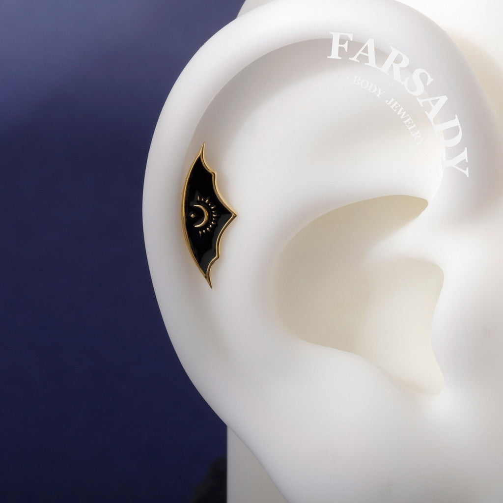 Lunar Bat Wing - 925 Silver Threadless Stud / Fits Cartilage Helix Tragus Lobe Earring