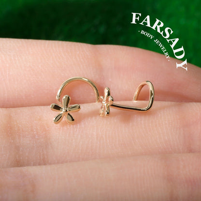 Flora Butterfly - Solid 14K Gold Screw End Stud / Fit 20G Nostril Piercing