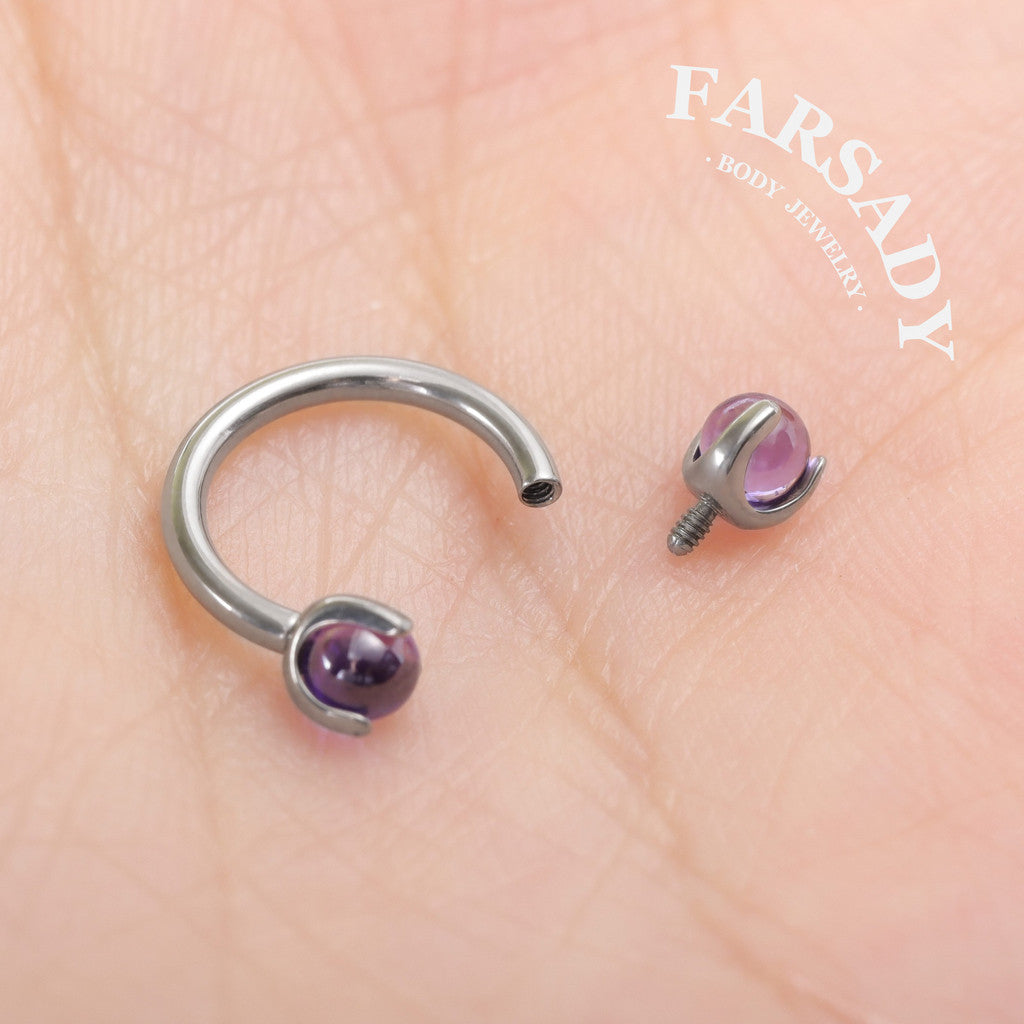 Violet Arc - F136 Titanium Internally Threaded Curved Barbell Ring / Fits 16G Septum Ring Helix Conch Daith Earring