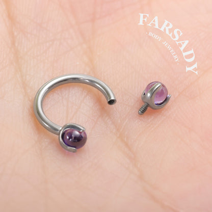 Violet Arc - F136 Titanium Internally Threaded Curved Barbell Ring / Fits 16G Septum Ring Helix Conch Daith Earring