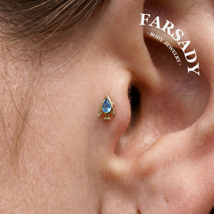 Azure Fish - 925 Silver Threadless Stud / Fits Cartilage Helix Tragus Lobe Nostril Piercing
