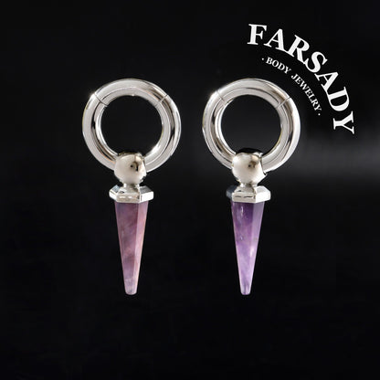 Amethyst Drop - 316L Magnetic Hinged Ear Weights / Fits 4G 2G Stretched Ear Lobes Tunnels Plugs