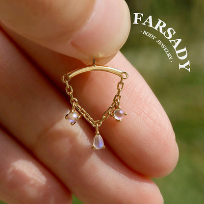Teardrop Moonstone - 925 Silver Threadless Stud / Fits Vertical Helix Hidden Rook Earring