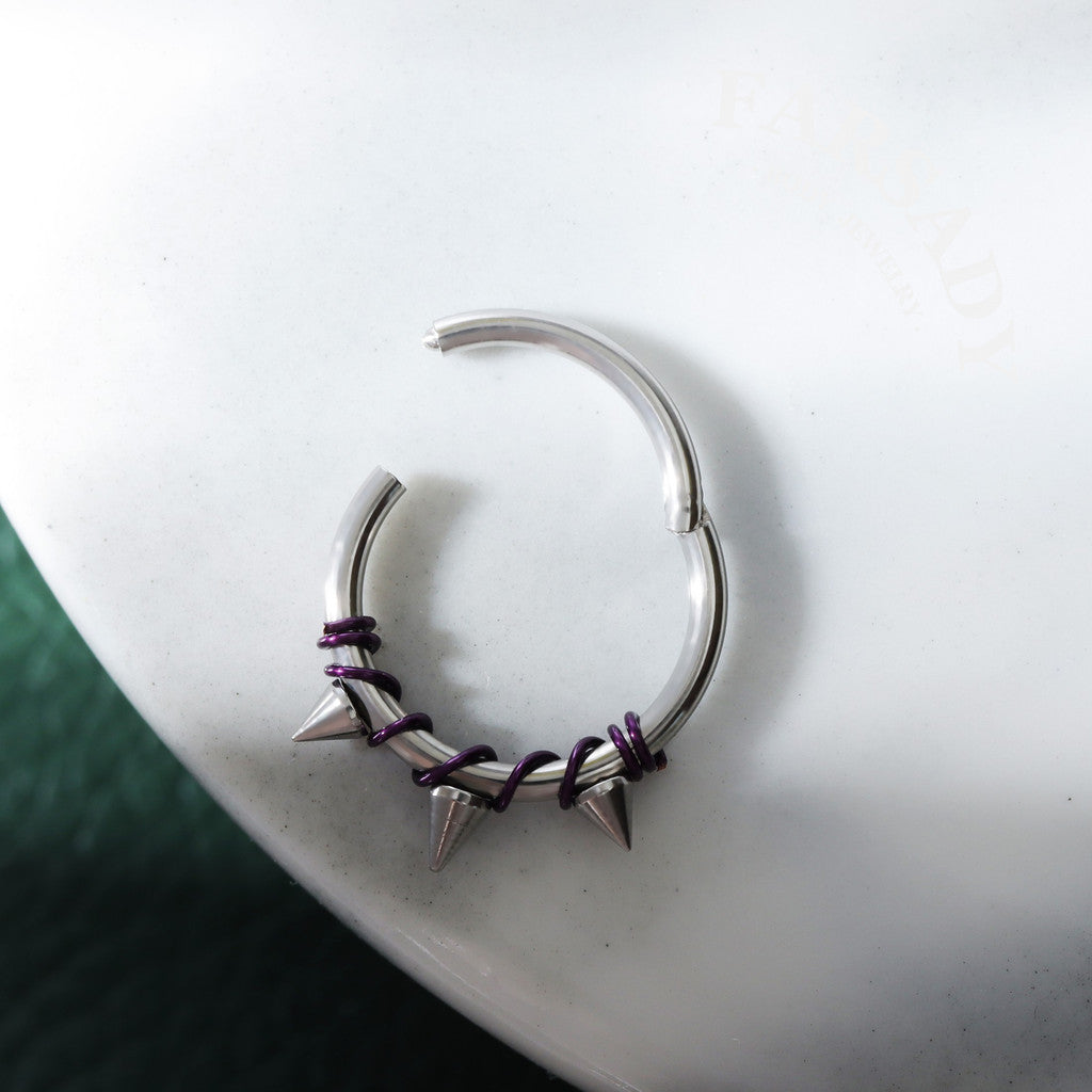 Violet Bind - Purple Wire Spike Hinged Clicker Hoop / Fits 16G Septum Ring Helix Conch Cartilage Earring