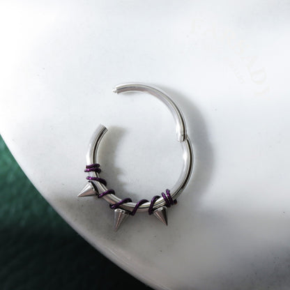 Violet Bind - Purple Wire Spike Hinged Clicker Hoop / Fits 16G Septum Ring Helix Conch Cartilage Earring