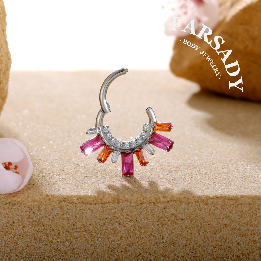 Sunset Flare - F136 Titanium Hinged Clicker Hoop / Fits 16G Septum Ring Helix Conch Cartilage Earring