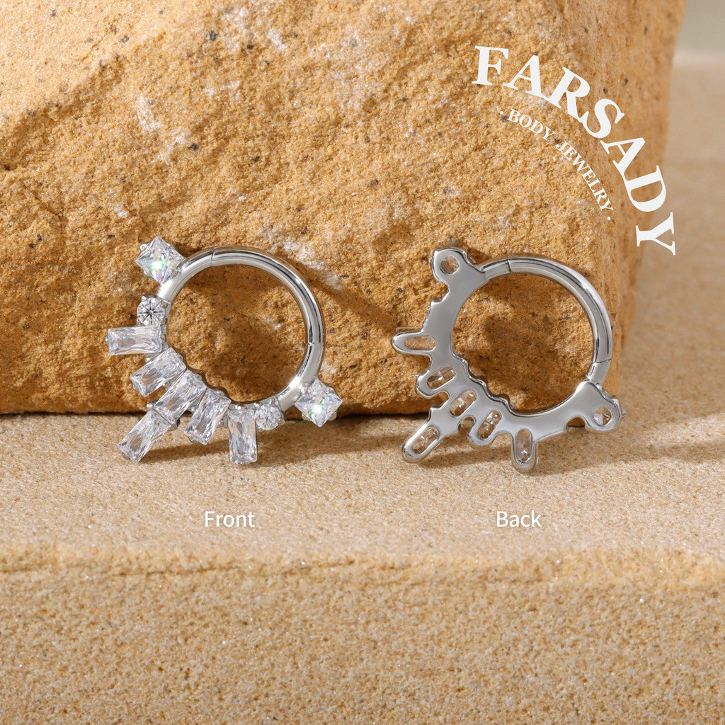 Crystal Crest - F136 Titanium Hinged Clicker Hoop / Fits 16G Septum Ring Helix Conch Cartilage Earring