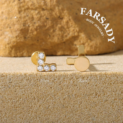 Gilded Chevron - F136 Titanium Internally Threaded Stud / Fits Cartilage Helix Tragus Lobe Nostril Piercing