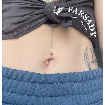 Bezel Set AB Crystal - F136 Titanium Internally Threaded Belly Button Ring / Fits 14G Navel Piercing