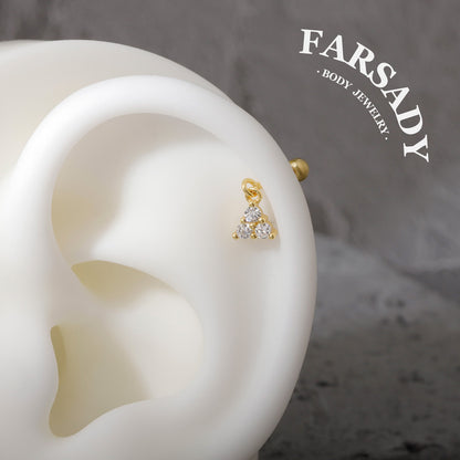 Triple Hover - 925 Silver Round CZ Dangle Stud / Fits Cartilage Helix Tragus Lobe Piercing