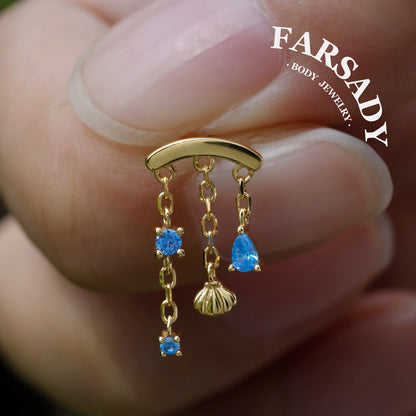 Shell Rain - 925 Silver Threadless Stud / Fits Cartilage Helix Tragus Lobe Earring