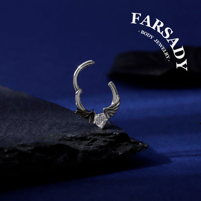 16G Angel VS Devil Septum Ring| Sterling Silver Septum Jewelry| Heart Daith Earring Hoop| Helix Piercing Jewelry| Gothic Piercing Jewelry