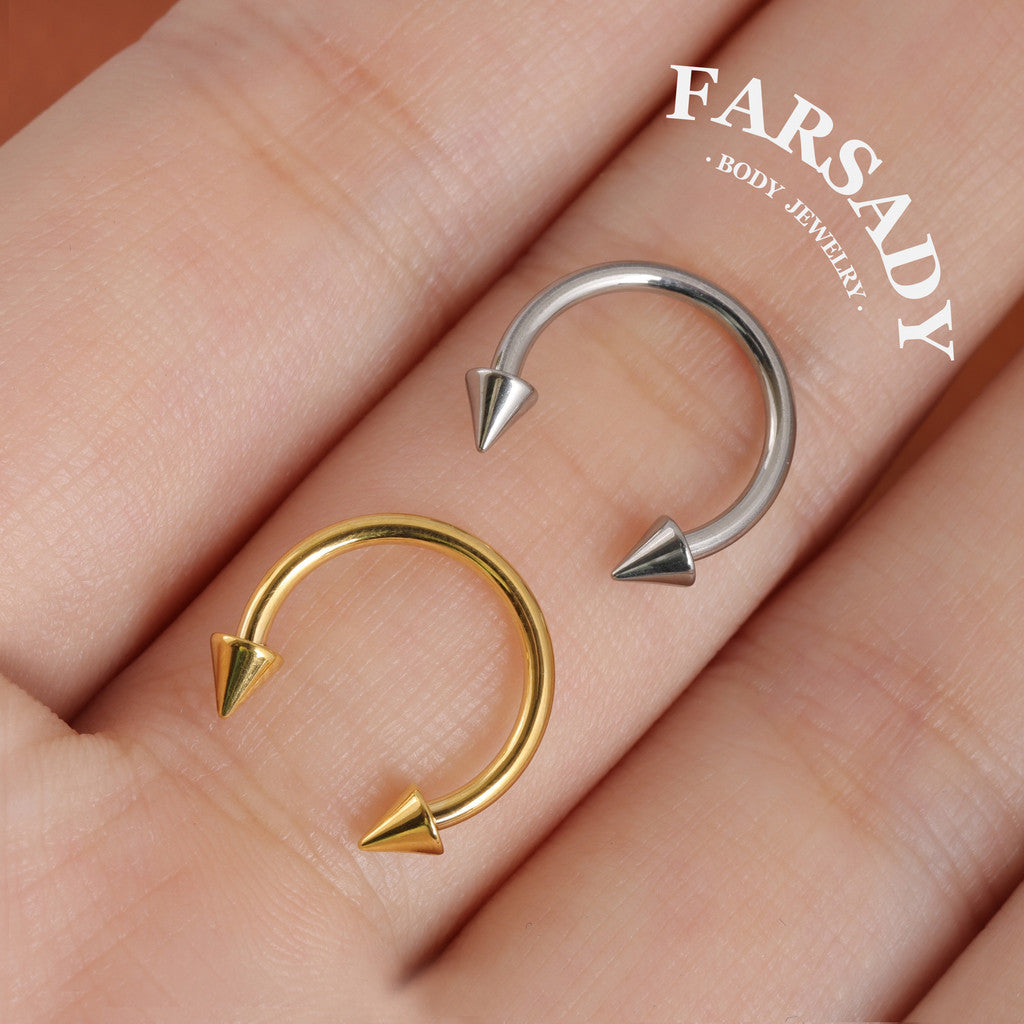 16G Titanium Point CBR Daith Earrings, Internally Threaded Nose Ring, Silver Gold 8mm 10mm Daith Helix Conch Hoop Earring, Horseshoe ring