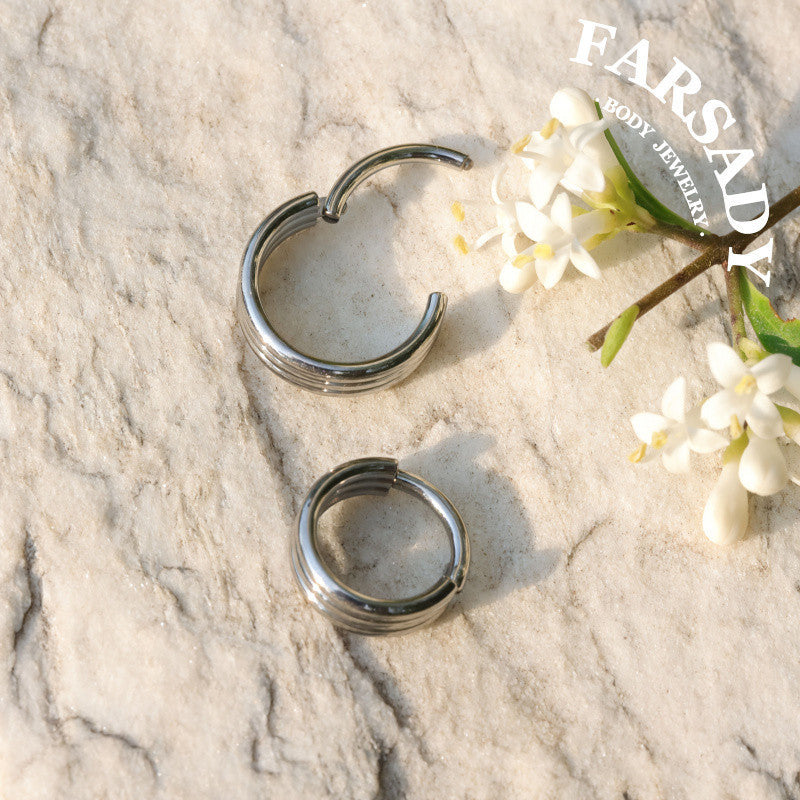 16G Titanium Triple Line Nose Ring & Hoop Earring | Body Jewelry For Septum, Helix, Conch, Daith, Rook, Tragus | Elegant Minimalist Piercing for Daily Wear with Gift Packaging